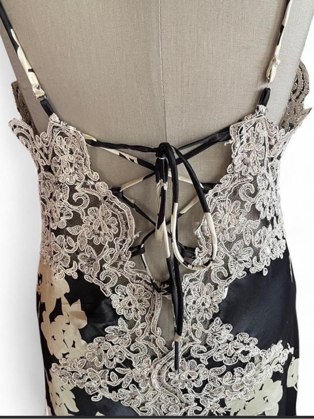 Euro Black and Ivory Lace Trim Vintage Slip